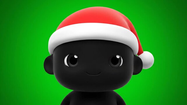 3D Render of a Cute Cartoon Character with Red Santa Hat Against Green Screen, Festive Holiday Season Animation