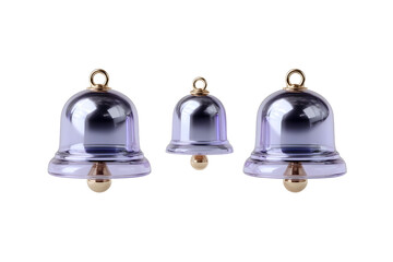 3d set of glass holographic notification bell icon in different angles isolated on white background