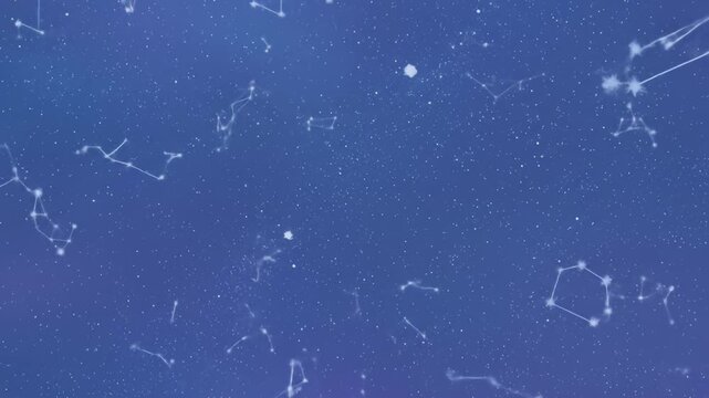Blue night sky with a myriad of constellations connected by fine white lines