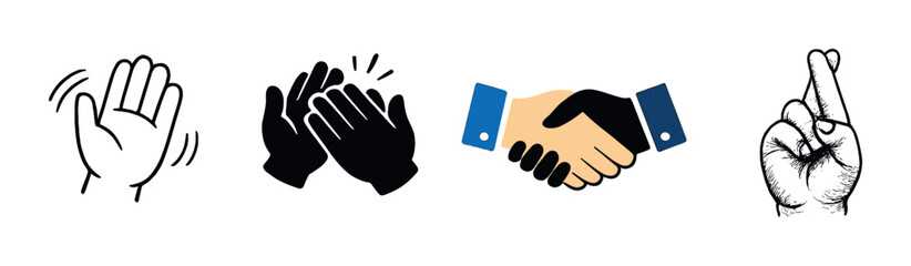 Obraz premium Hand gesture icons with handshake highlighted on dark background