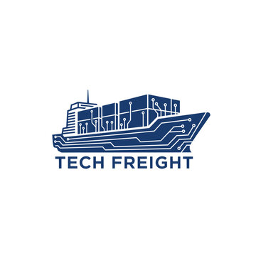 Circuit line cargo ship logo for digital logistics and maritime shipping Tech Freight
