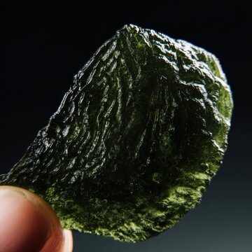 Moldavite texture, rough green tektite (meteorite impact glass), wrinkled surface, extraterrestrial concept