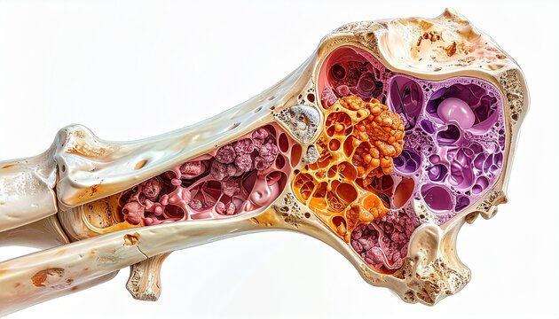 Cross Section Illustration of Osteosarcoma Tumor Cancer Growing Inside a Bone