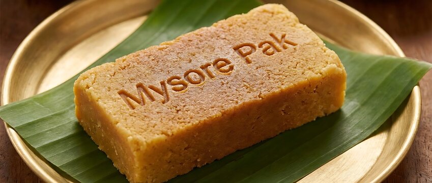 Traditional South Indian Mysore Pak Sweet on Banana Leaf