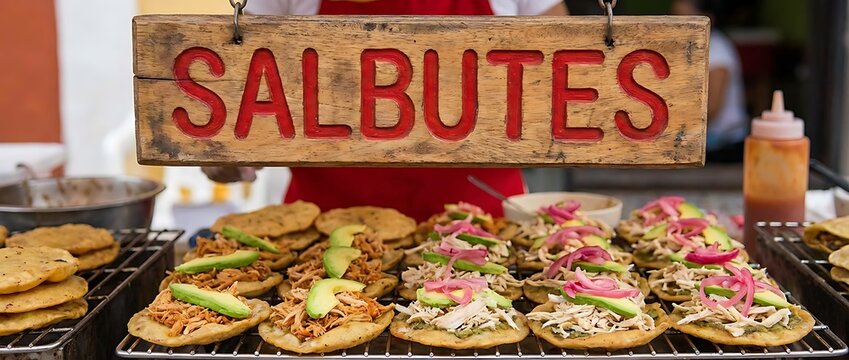 Authentic Yucatecan Salbutes Topped With Shredded Meat And Vegetables
