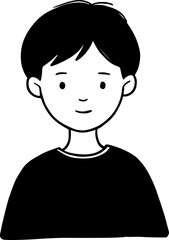 Simple black and white illustration of a young boy's portrait, perfect for modern graphic design projects