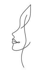 Minimalist line drawing of a woman's face with leaf © Mini
