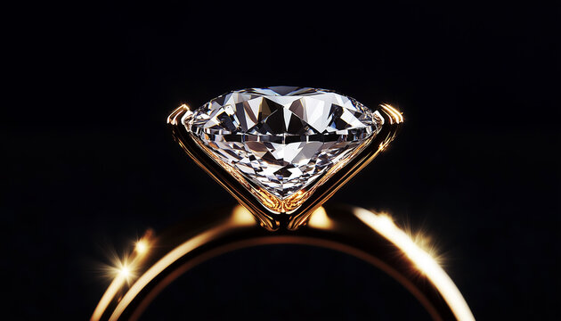 Luxury Brilliant Cut Diamond Ring with Sparkling Reflections in Dramatic Macro Lighting, Glamorous Fine Jewelry Advertising