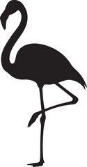 Fototapeta premium A black silhouette of a flamingo standing gracefully on one leg, showcasing its distinctive long neck and elegant posture.