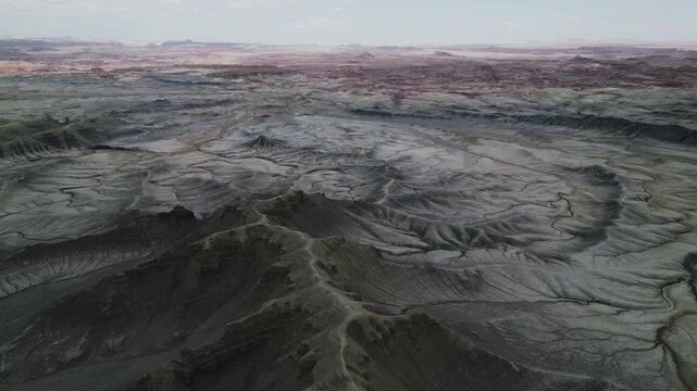 Aerial footage of moonspace overlook texture in Utah, geological formation 