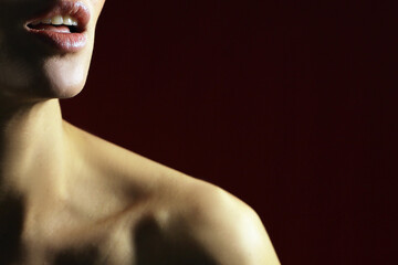 Naklejka premium Sensual woman. Woman body. Naked. Beauty. Lips. People. Background. Model. 
