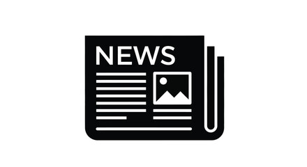 Obraz premium Black and white icon depicting a newspaper with text and a photograph