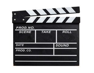 Obraz premium Classic black and white movie film slate or clapperboard used by directors and crew members to mark takes during video production&nbsp;
