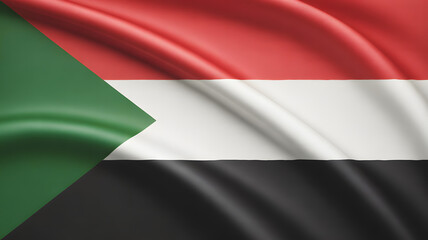 Obraz premium Waving Sudanese flag with rich fabric texture and dynamic motion, representing national pride and heritage.