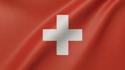 Waving Swiss flag symbol of national pride and identity fluttering majestically with rich texture and subtle lighting effects