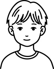 Obraz premium Simple black and white illustration of a young boy's portrait, perfect for modern graphic design projects