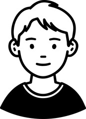 Obraz premium Simple black and white illustration of a young boy's portrait, perfect for modern graphic design projects