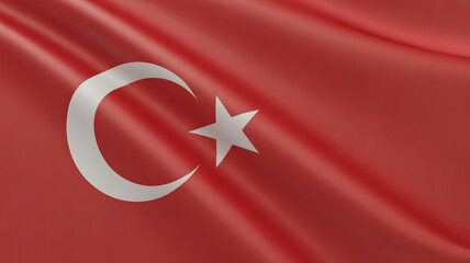 Obraz premium Waving Turkish flag with crescent and star captures national pride and heritage with dynamic fabric movement