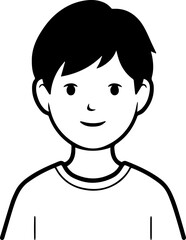 Obraz premium Simple black and white illustration of a young boy's portrait, perfect for modern graphic design projects