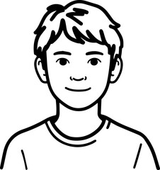 Obraz premium Simple black and white illustration of a young boy's portrait, perfect for modern graphic design projects