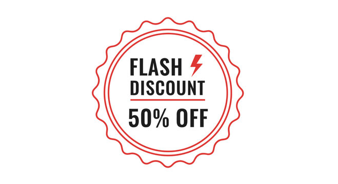 Flash Discount 50% Off Sale Sticker with Lightning Bolt Icon