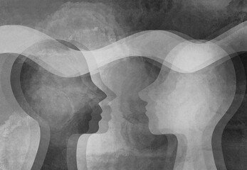 Illustrazione comunicazione telepatia. Parlare con pensiero. Empatia