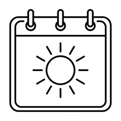 Calendar icon featuring a sun symbol, representing sunny weather, summer, or vacation.