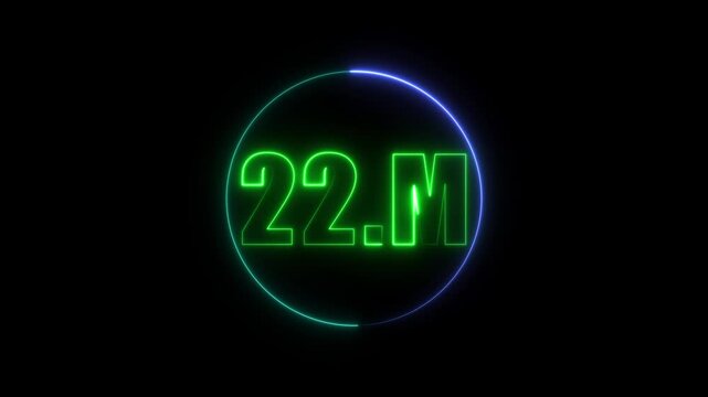 Green blue Sine Neon 22.M Text Logo Animation with Glowing Circle on Black Background