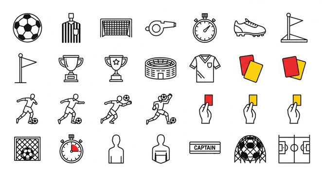 Collection of Soccer Icons and Symbols for Sports and Games.