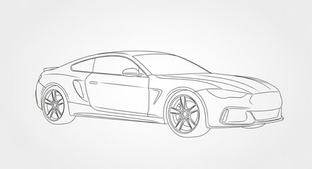 Naklejka premium Sleek Sports Car Outline Drawing Minimalist Design.