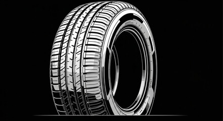 Close up of a car tire tread pattern on black background. © Miftahul