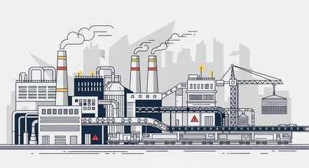 Modern industrial factory complex with train and crane. © Miftahul