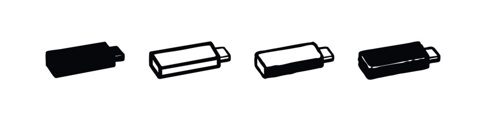 Fototapeta premium Set of four hand-drawn style coffee mug or tea cup icons, including solid and outlined variations.