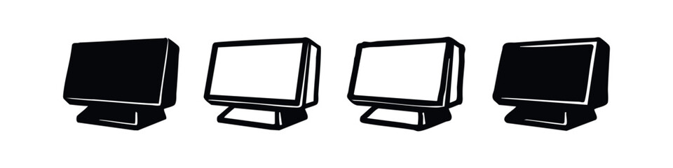 Isometric Vertical Screen Monitor Icons Set. 3D Digital Display Symbols. Black and White Kiosk Vectors.