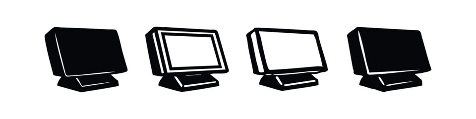 3D Isometric Vertical Screen Icons. Black and White Digital Display Set. Vector Monitor Graphic for Tech.
