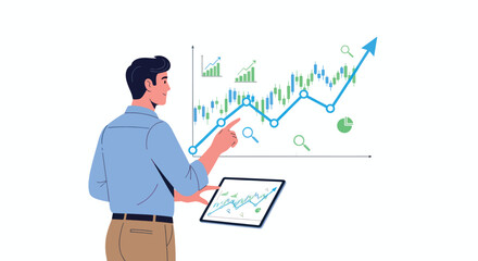 Man Analyzing Business Growth Chart on Screen.