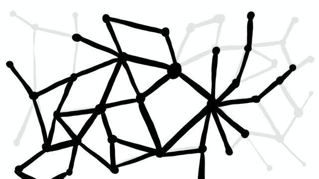Animation of black dots connecting with lines on white background. Cartoon concept of links chains learning and social activity.