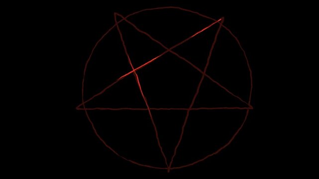 Self drawing red pentagram on black screen. Inverted occult star symbol of mysticism animated for stock overlay.