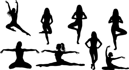 Woman dance silhouette set, ballerina dancer poses collection, ballet performance vector, elegant female illustration, isolated white background design © Hello World