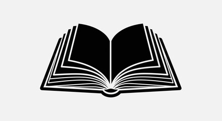 Open Book Icon Black Silhouette on White Background, Symbol of Knowledge, Education, Literature
