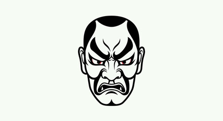 Obraz premium Kabuki Mask Graphic: Fierce Warrior Face, Japanese Traditional Art, Black and White