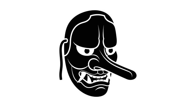 Japanese Tengu Mask Silhouette - Traditional Folklore Character