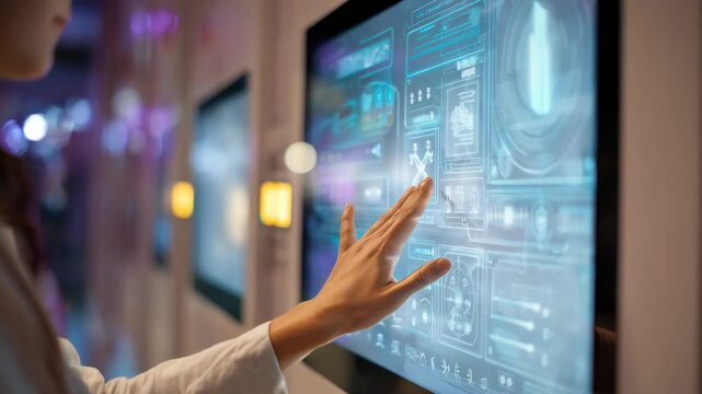 Medium shot of a UX specialist adjusting touch screen settings on a public kiosk optimizing layout for intuitive user interactions.