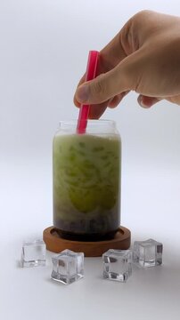 Stirring Es Cendol Traditional Indonesian Iced Dessert Drink