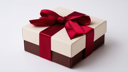 Fototapeta premium Elegant Gift Box with Red Ribbon, Perfect for Celebrations, Holidays, and Special Occasions