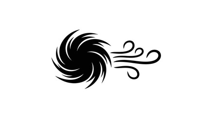 Black Hurricane Swirl Icon with Wind Gusts - Stormy Weather Symbol