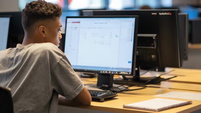 Focused shot of a student interacting with an adaptive online platform that personalizes course schedules based on individual learning pace.