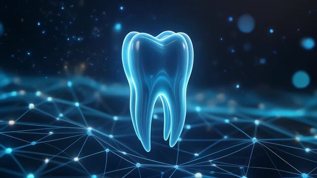Futuristic neon tooth digital network backdrop