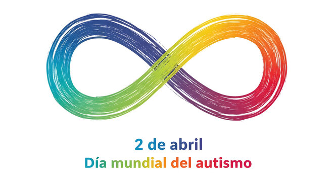 Autism awareness symbol with infinity sign and colorful text for World Autism Day celebration