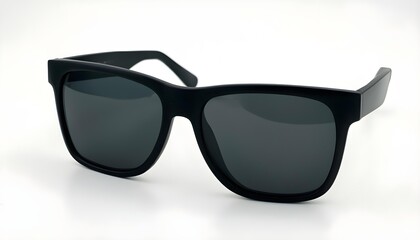 Modern black sunglasses with dark lenses, studio shot on a clean white background
